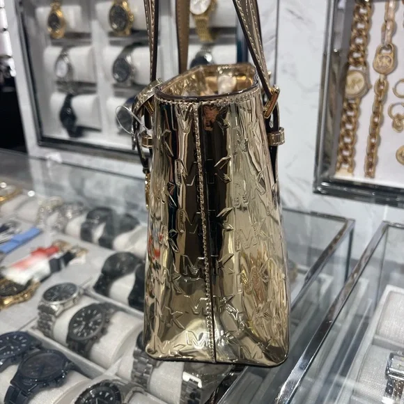 MICHAEL KORS Jet Set Extra-Small Metallic Logo Debossed Convertible TZ Tote Cros - Picture 7 of 16